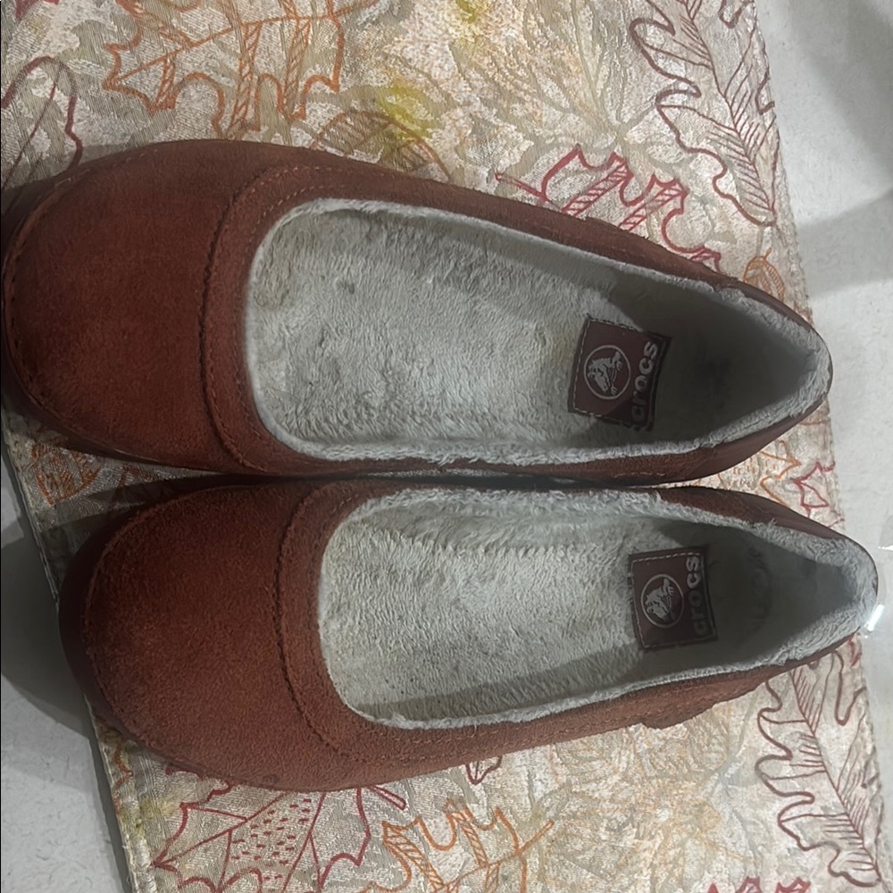 CROCS Tan Suede Comfort Flats